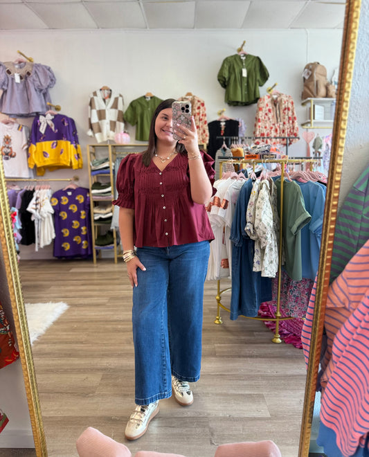Puff Sleeve Top- Maroon