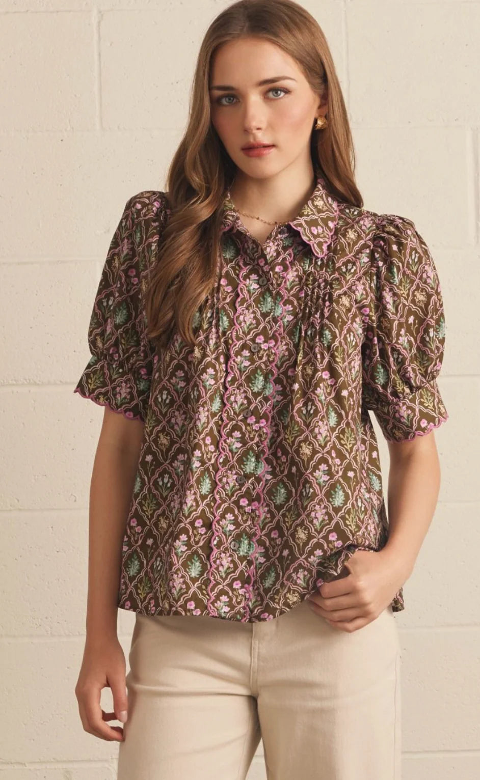 Autumn Bloom Scallop Top