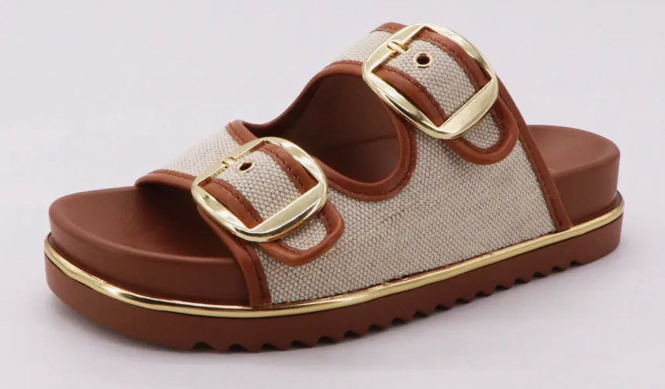 Double Buckle Two Tone Sandals