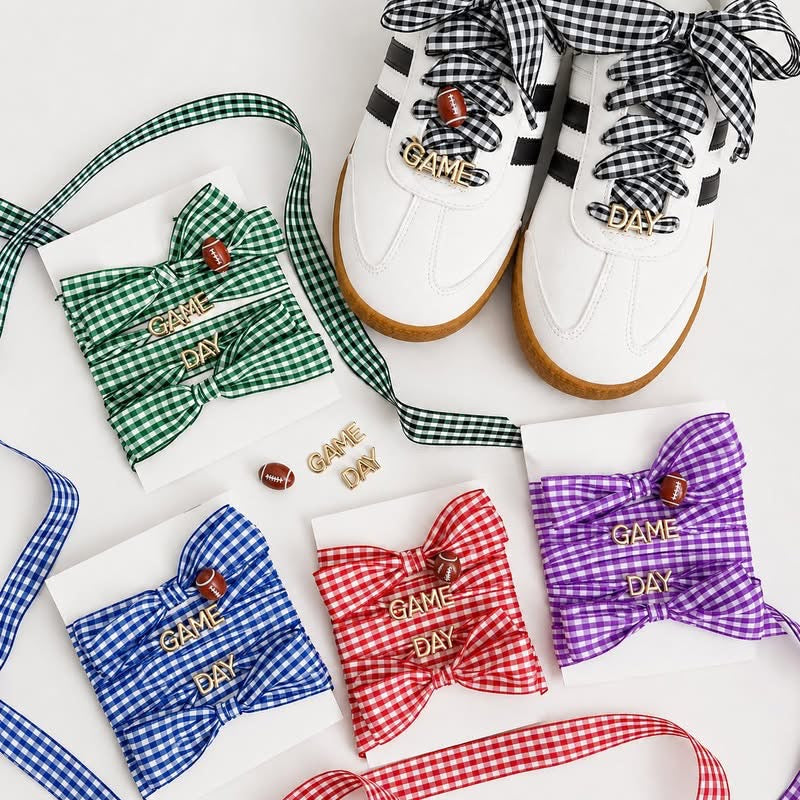 Gingham Game Day Laces-Purple only