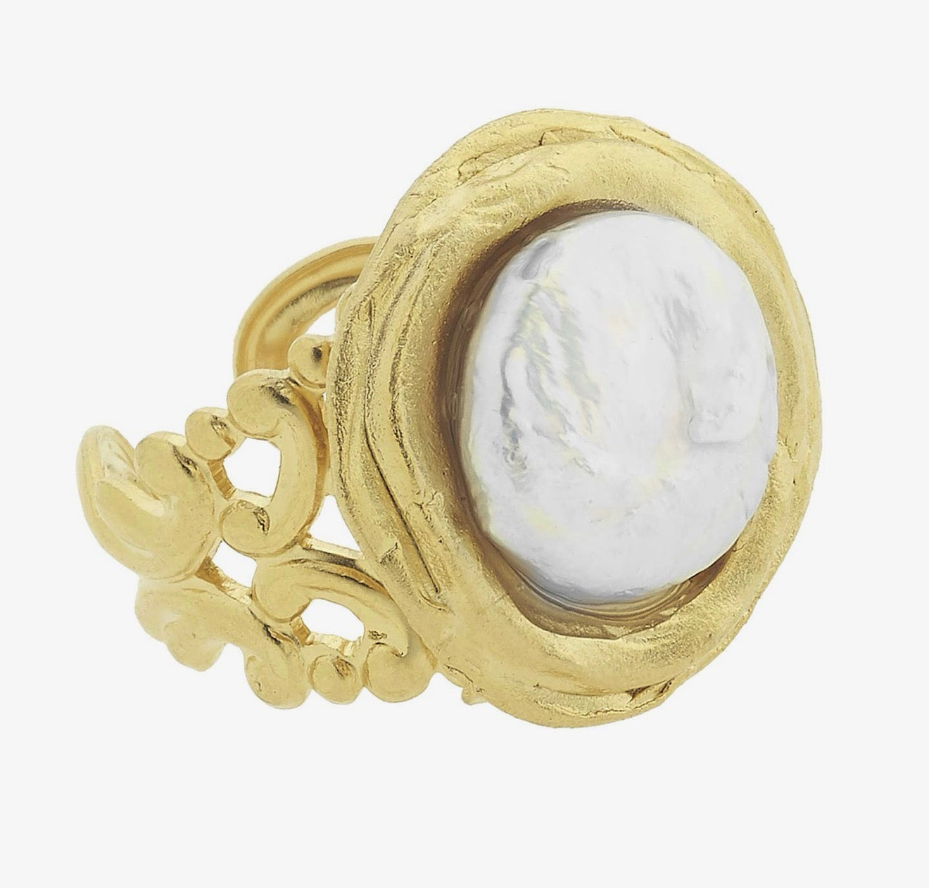 Handcast Gold pearl Adjustable Ring