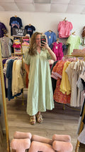 Gingham Midi Dress-Sage