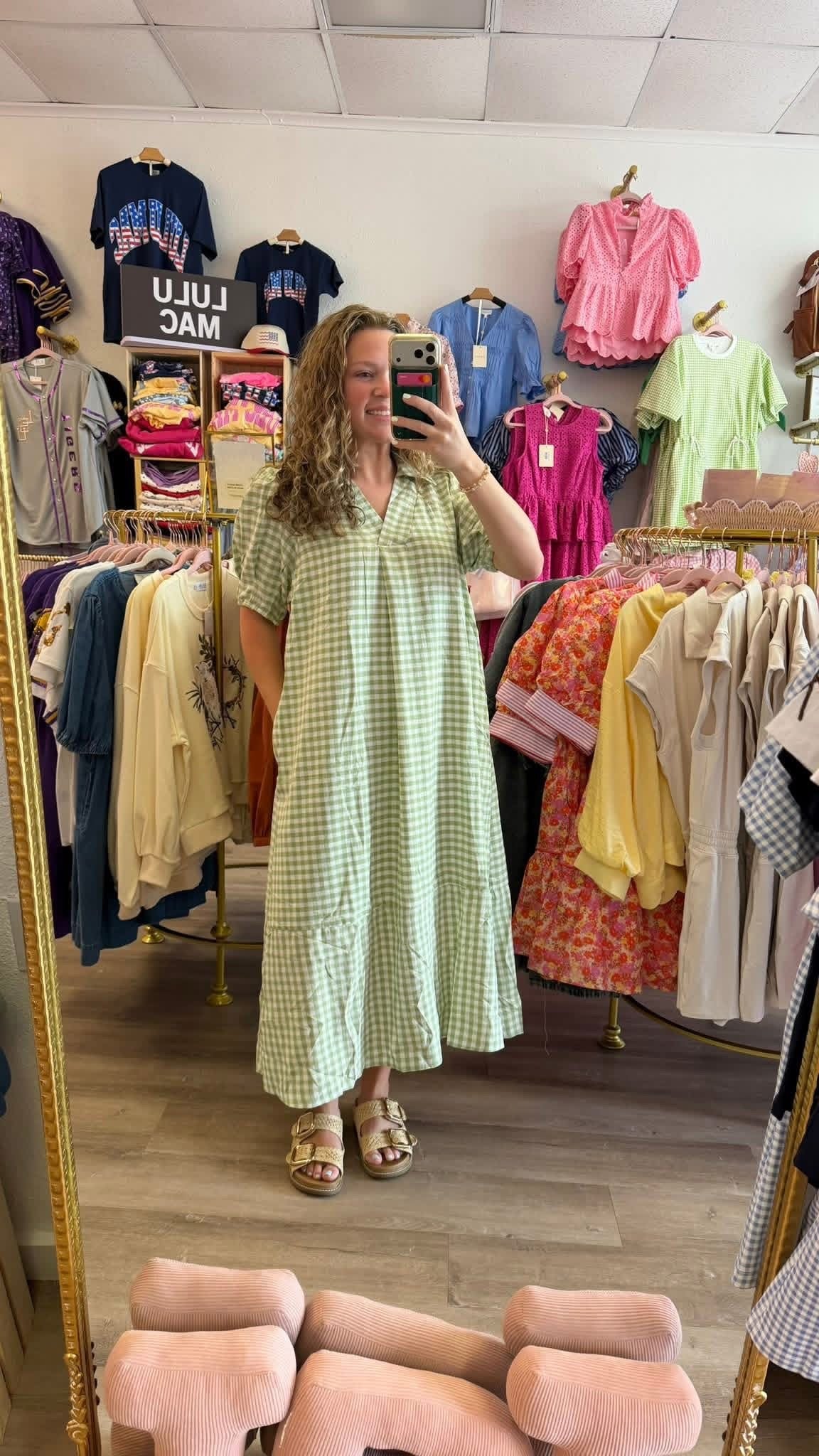 Gingham Midi Dress-Sage