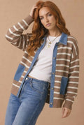 Denim Button Striped Cardigan
