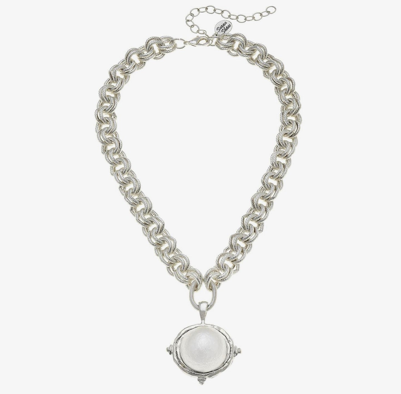 Silver Pearl Cab Necklace
