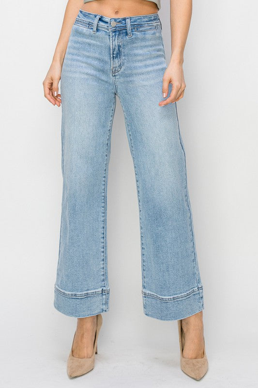 High Rise Cropped Wide Leg Risen Jeans