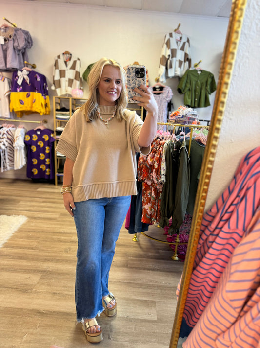 Short Sleeve Sweater-Taupe
