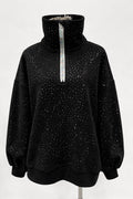 Black Rhinestone Quarter Zip|Feb ETA