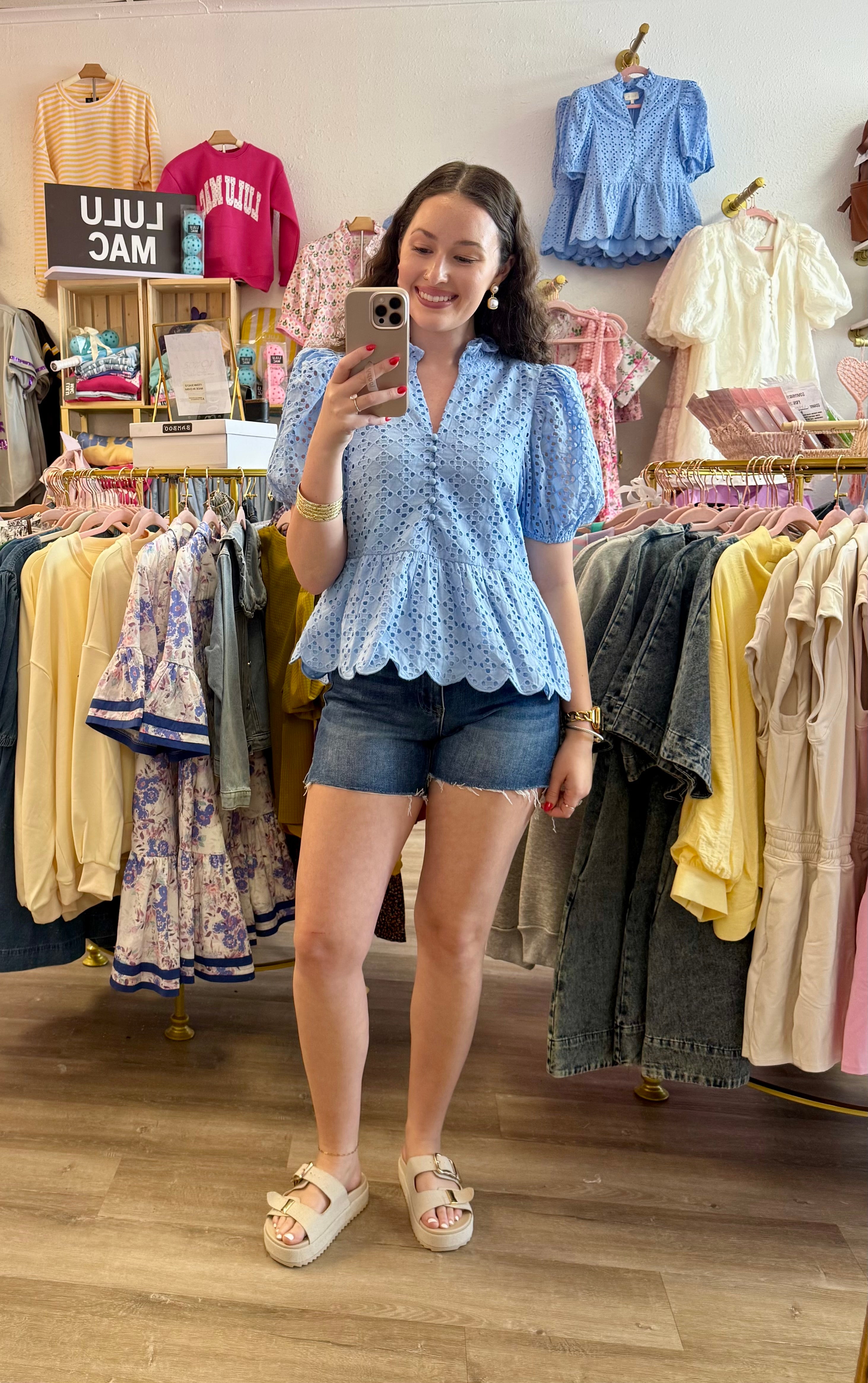 Azalea Eyelet Top- Blue