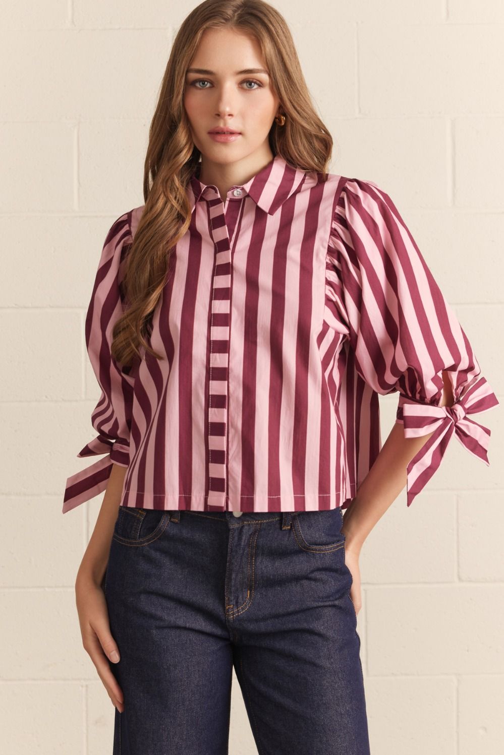 Uptown Stripe Top Pink/Wine