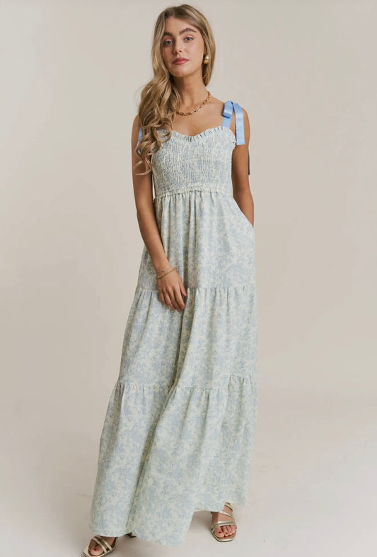 Empire Neckline Floral tiered midi dress