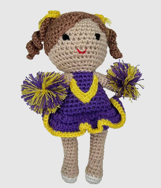 Purple&Gold Cheerleader Crochet Rattle