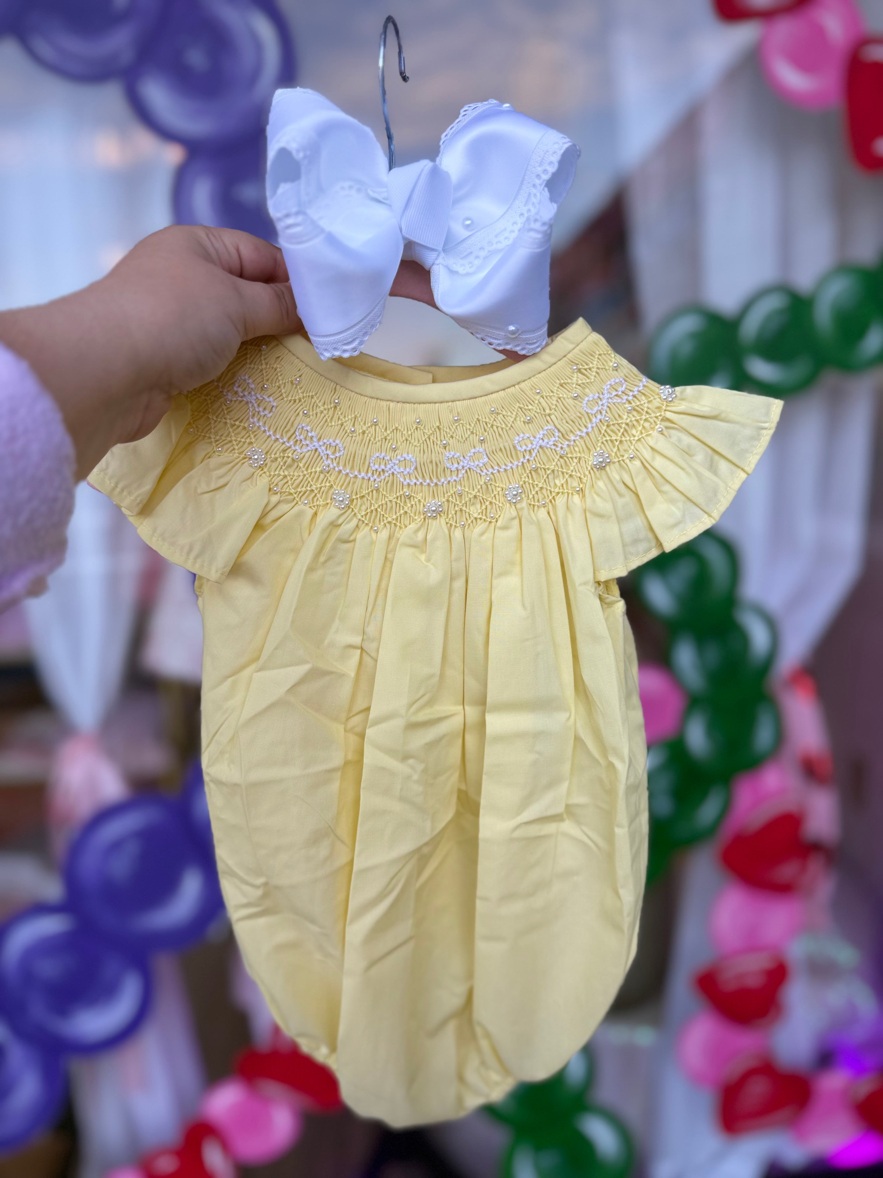 Bows and Pearls- Butter Yellow