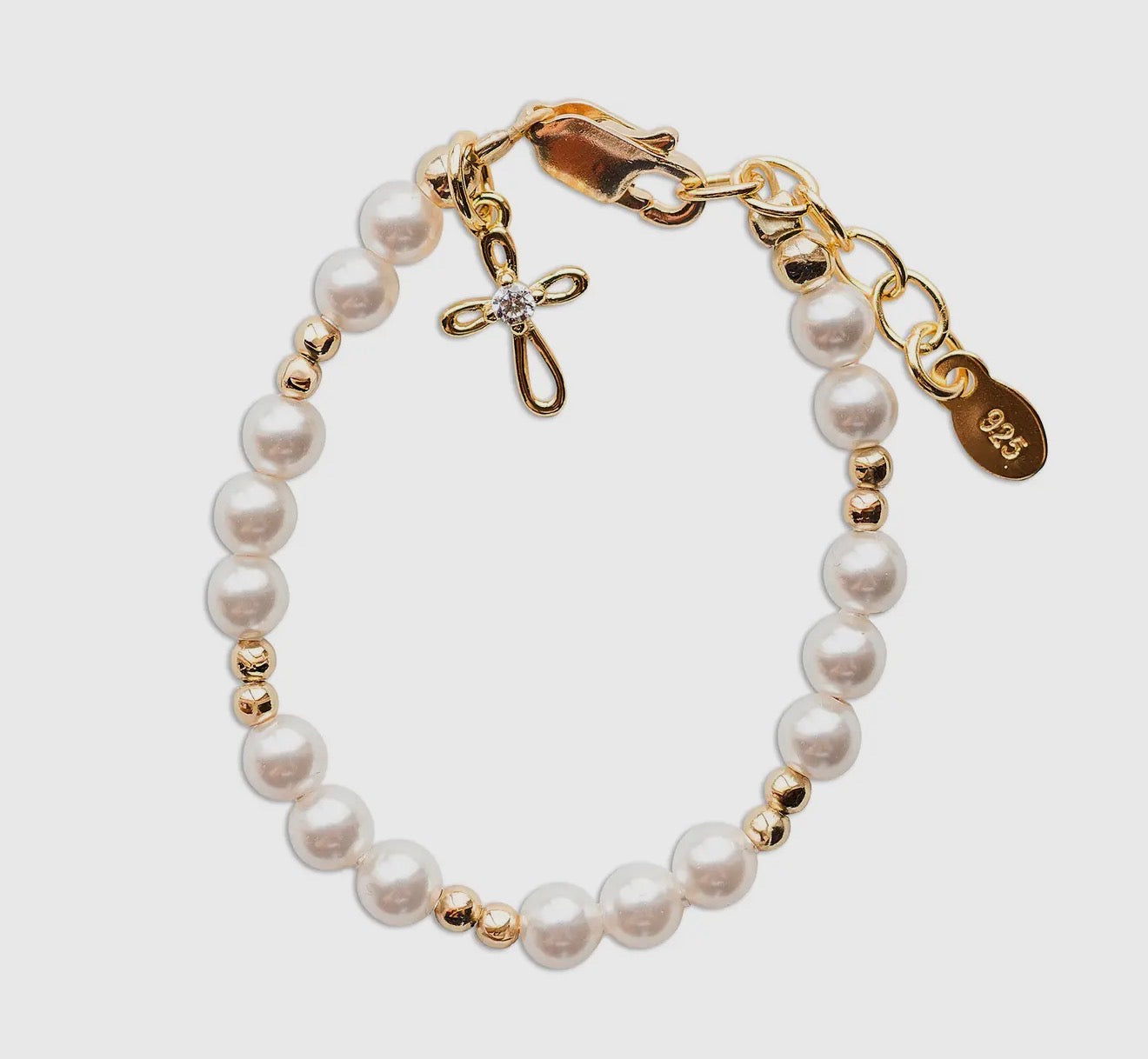Pearl with Gold Cross Bracelet