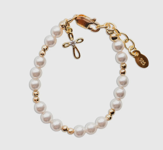 Pearl with Gold Cross Bracelet