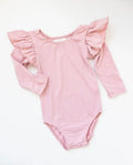 Vintage Pink Long Sleeve Flutter Sleeve Leotard