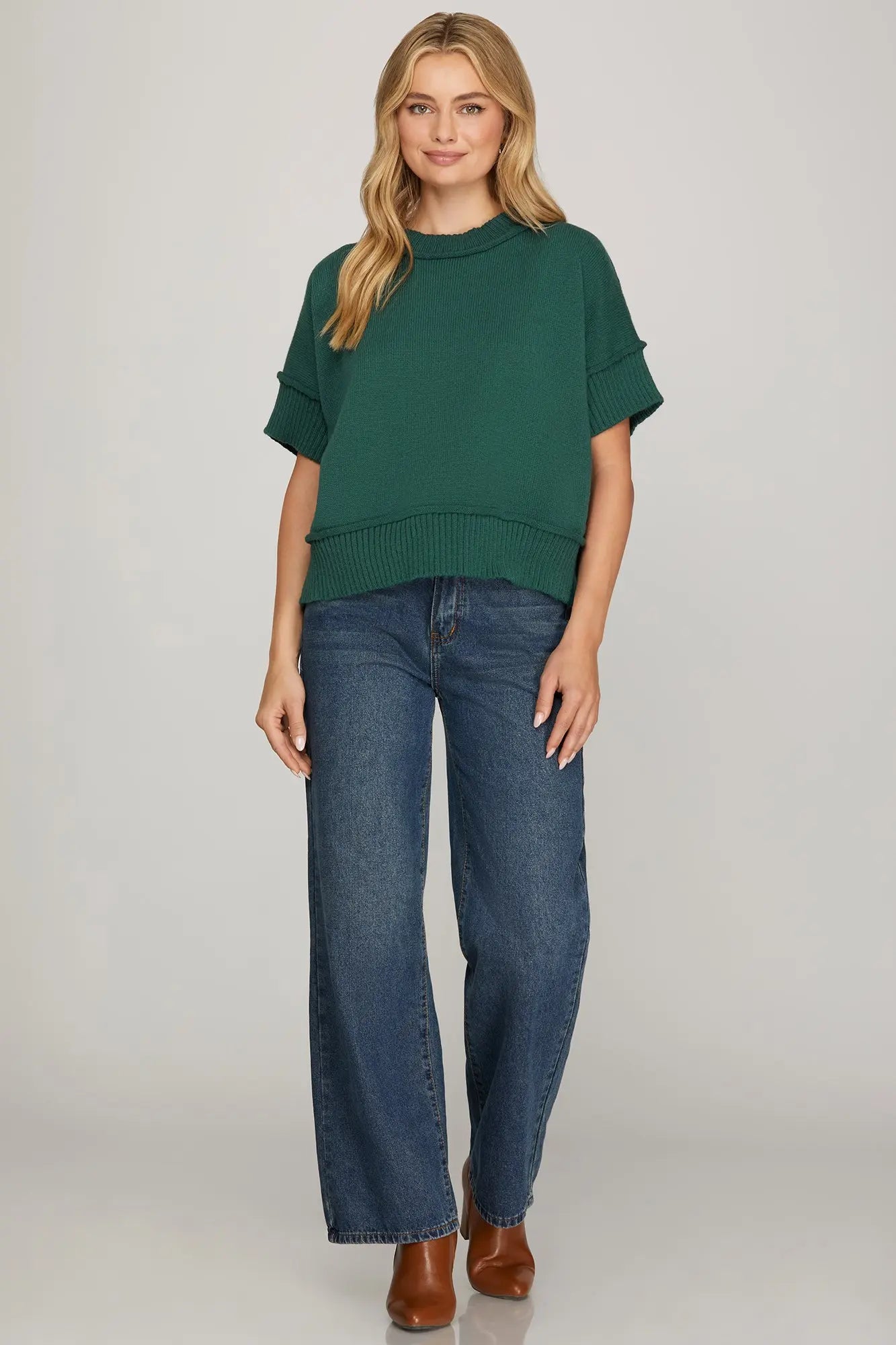 Short Sleeve Sweater- Hunter Green