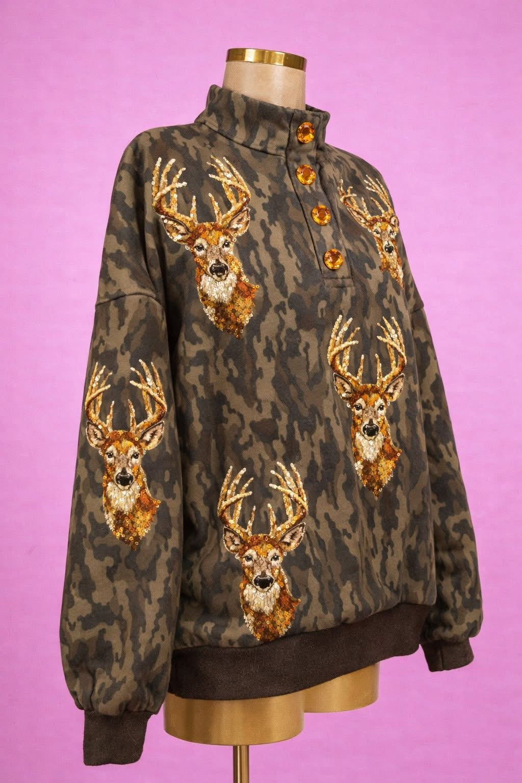 Camo Deer Sequin Pullover|PREORDER