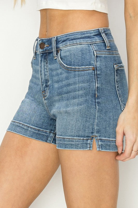 High Rise Side Slit Risen Shorts|6170