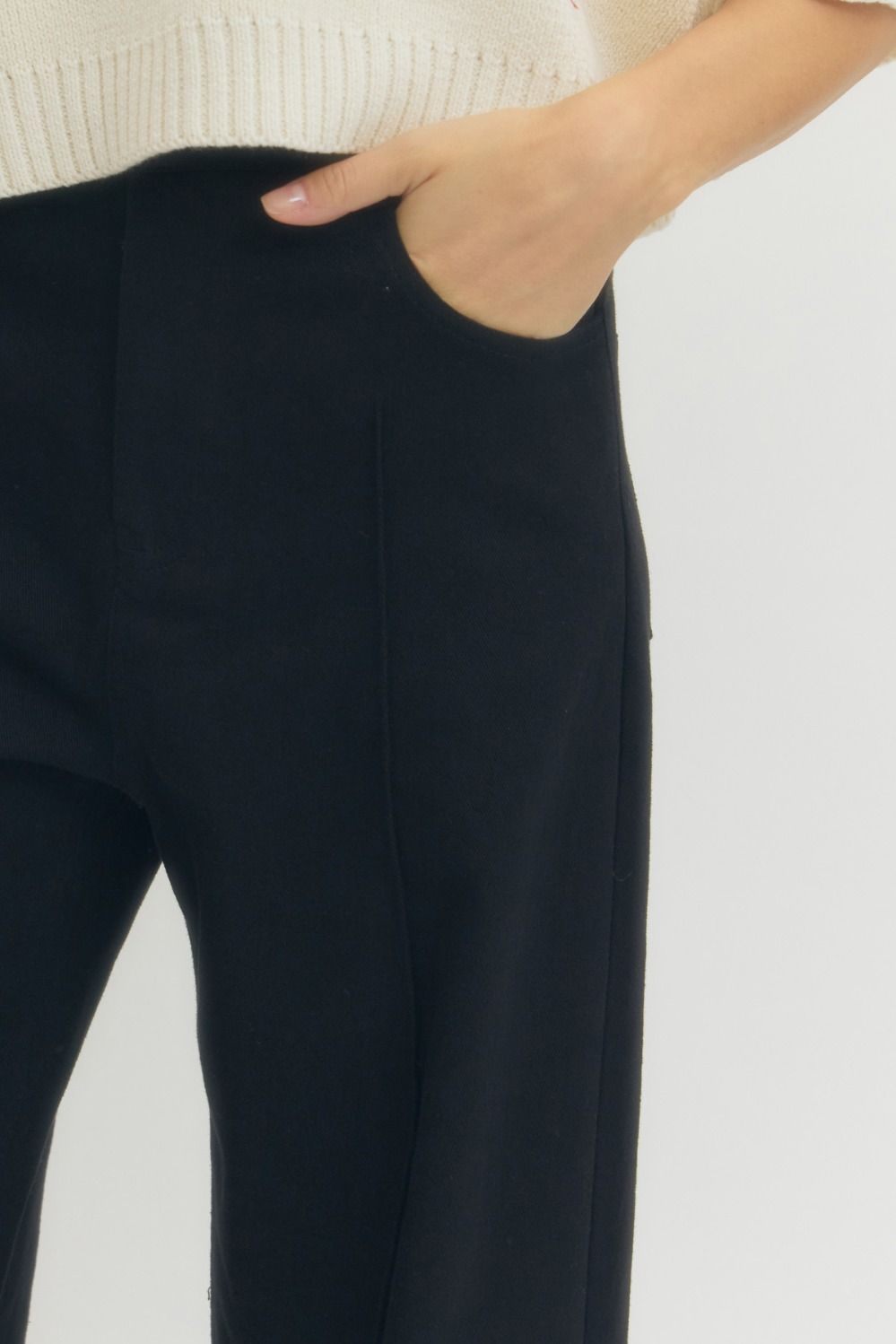 Black Denim Front Seam Bottoms