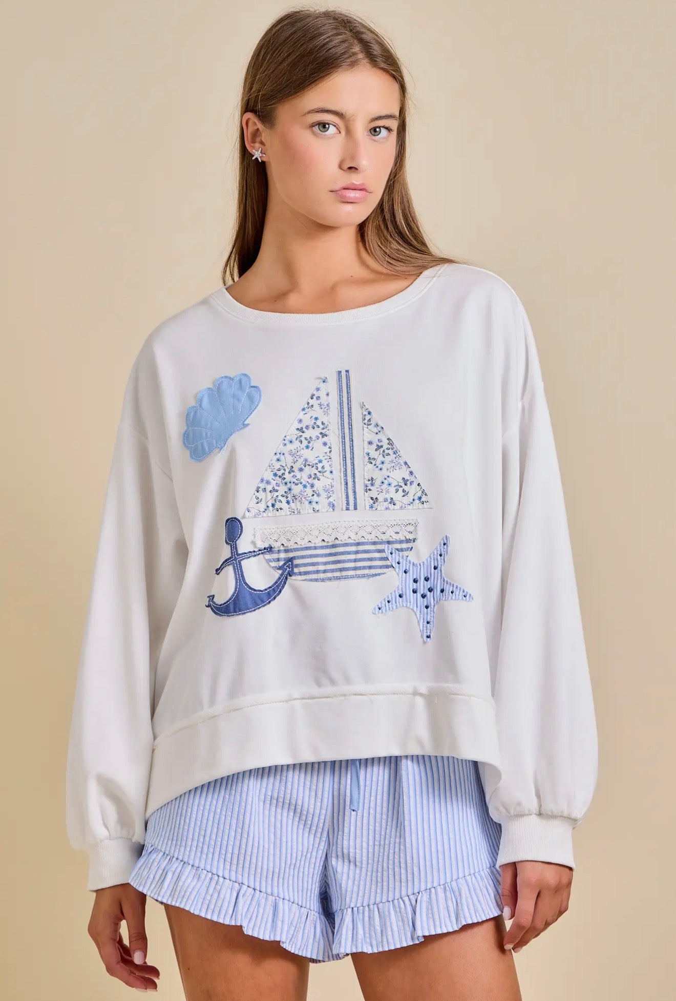 Sailboat Patchwork Sweatshirt