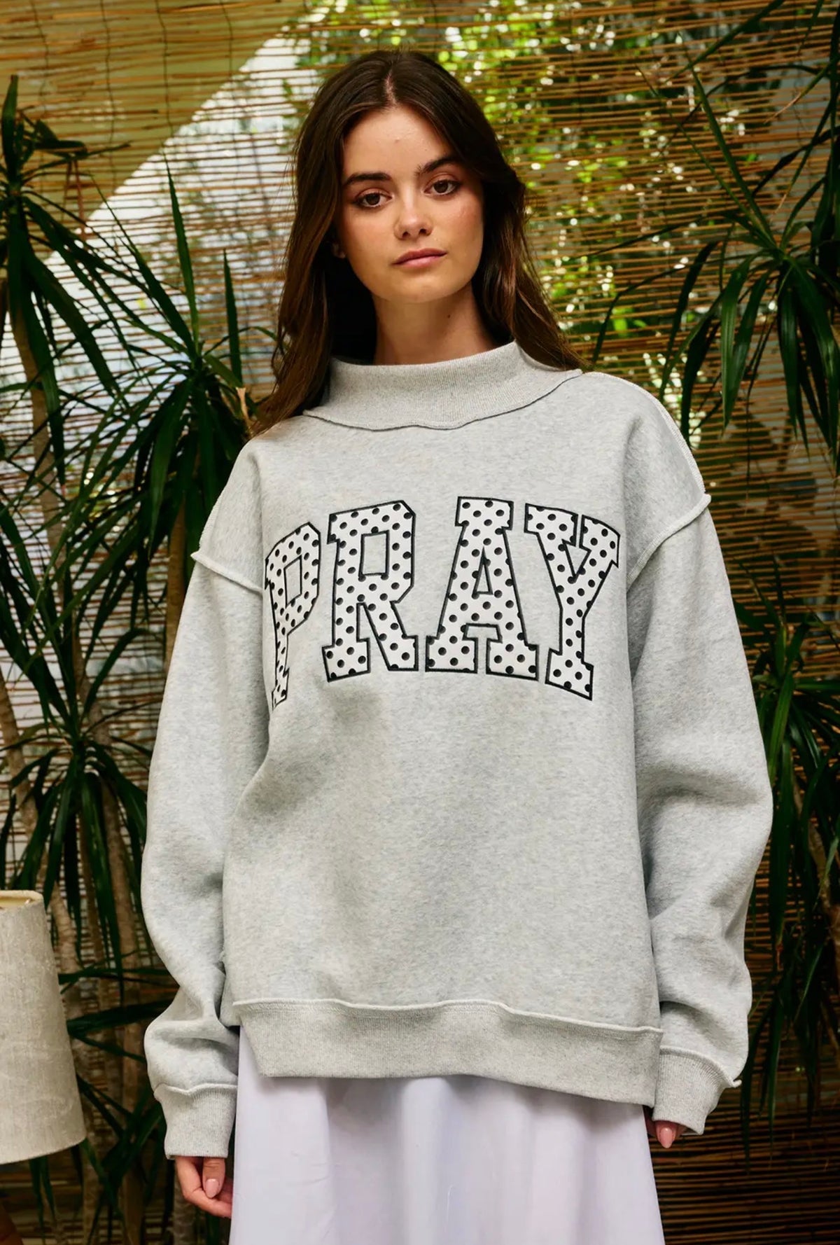 Embroidered “Pray” Mockneck