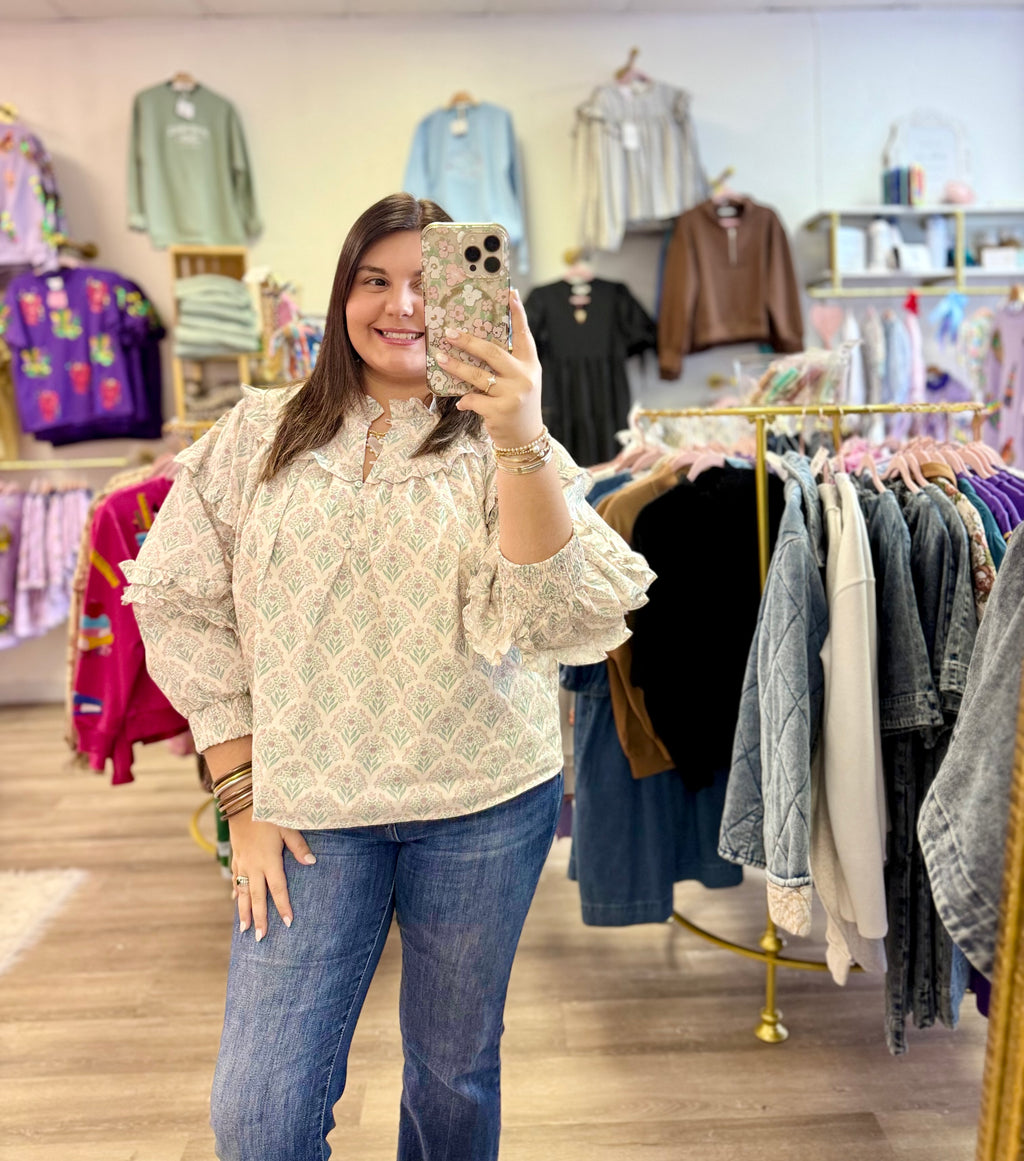 Floral Ruffle Sleeve Top