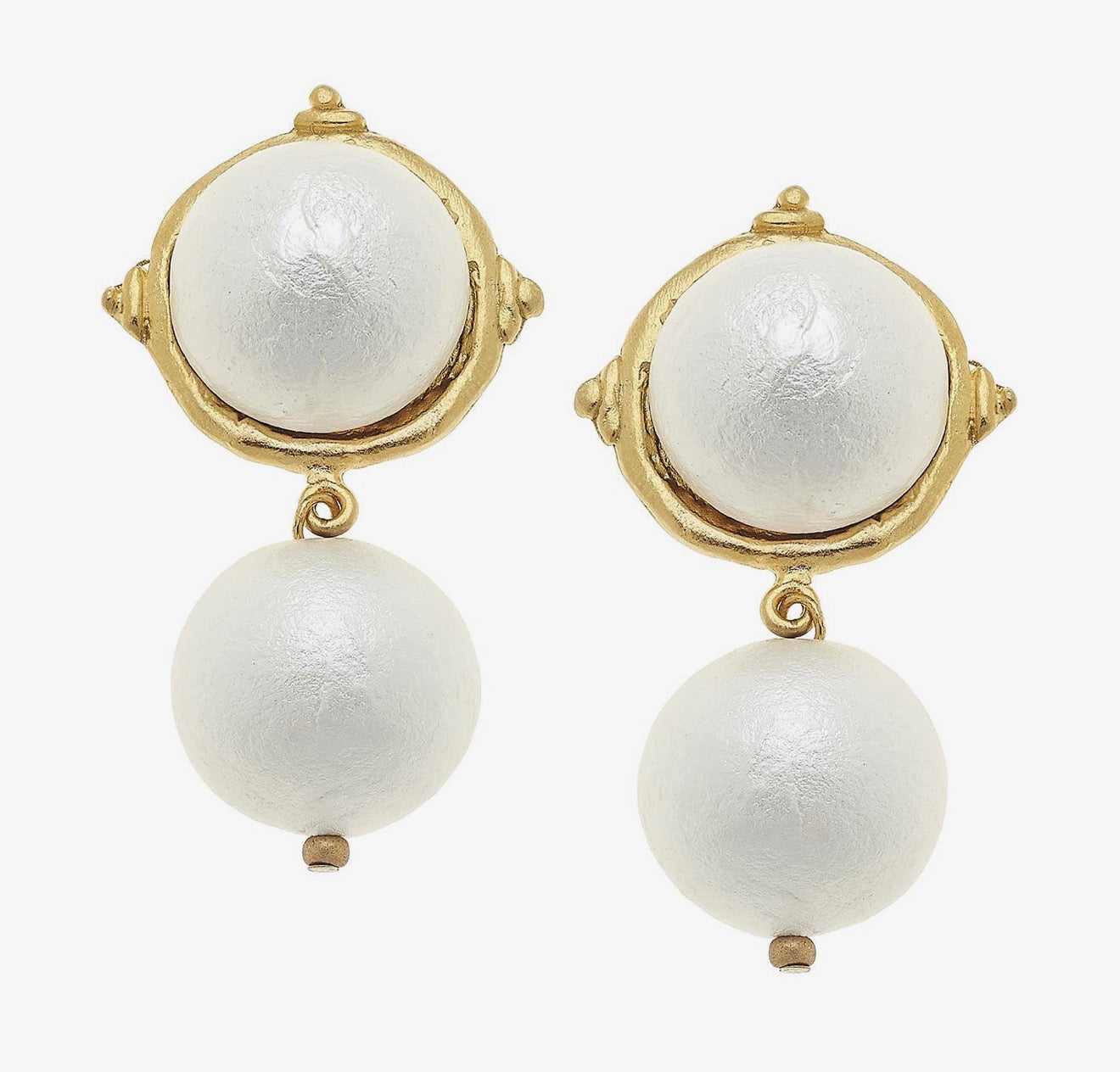 Gold Cotton Pearl Drop Earrings