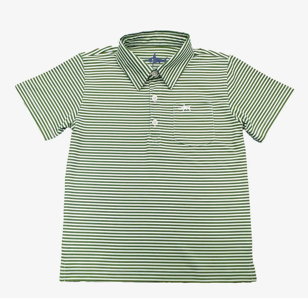 Inshore Boys Performance Polo -Green Stripe