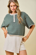 Striped Short Sleeve Henley Sweater|August ETA