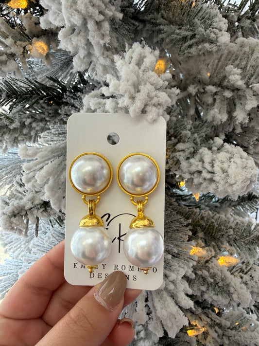 Large Gold Pearl Earrings
