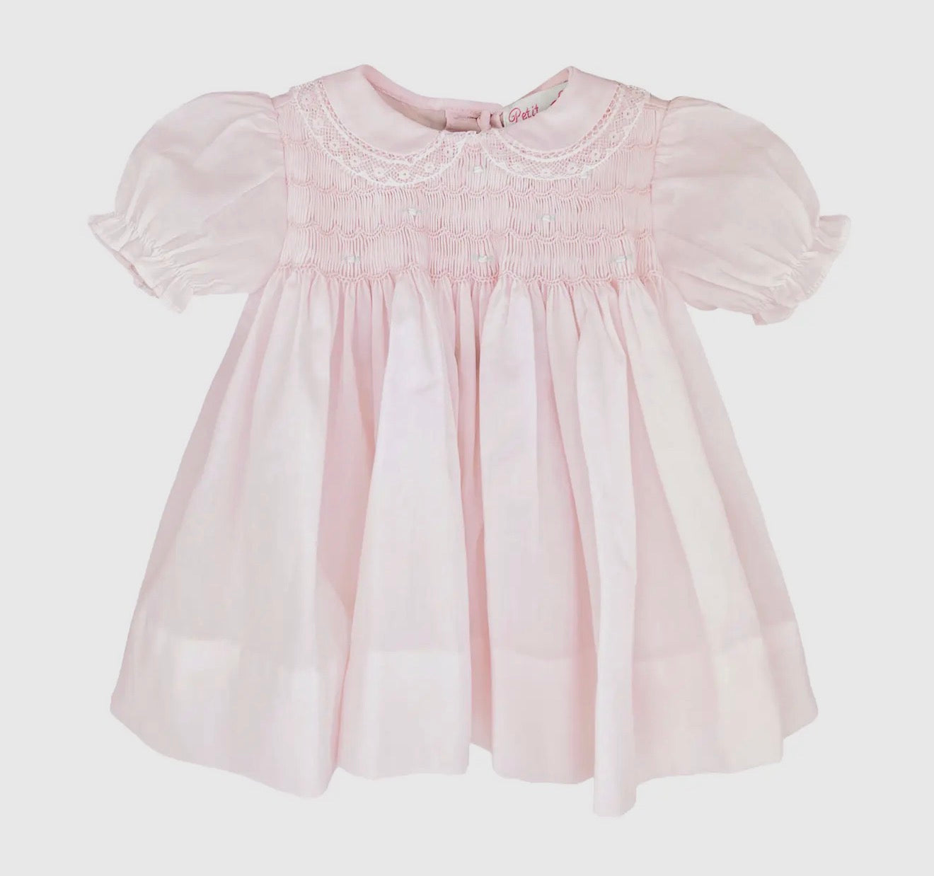 Pink Fully Smocked dress with Lace