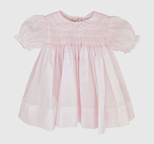 Pink Fully Smocked dress with Lace