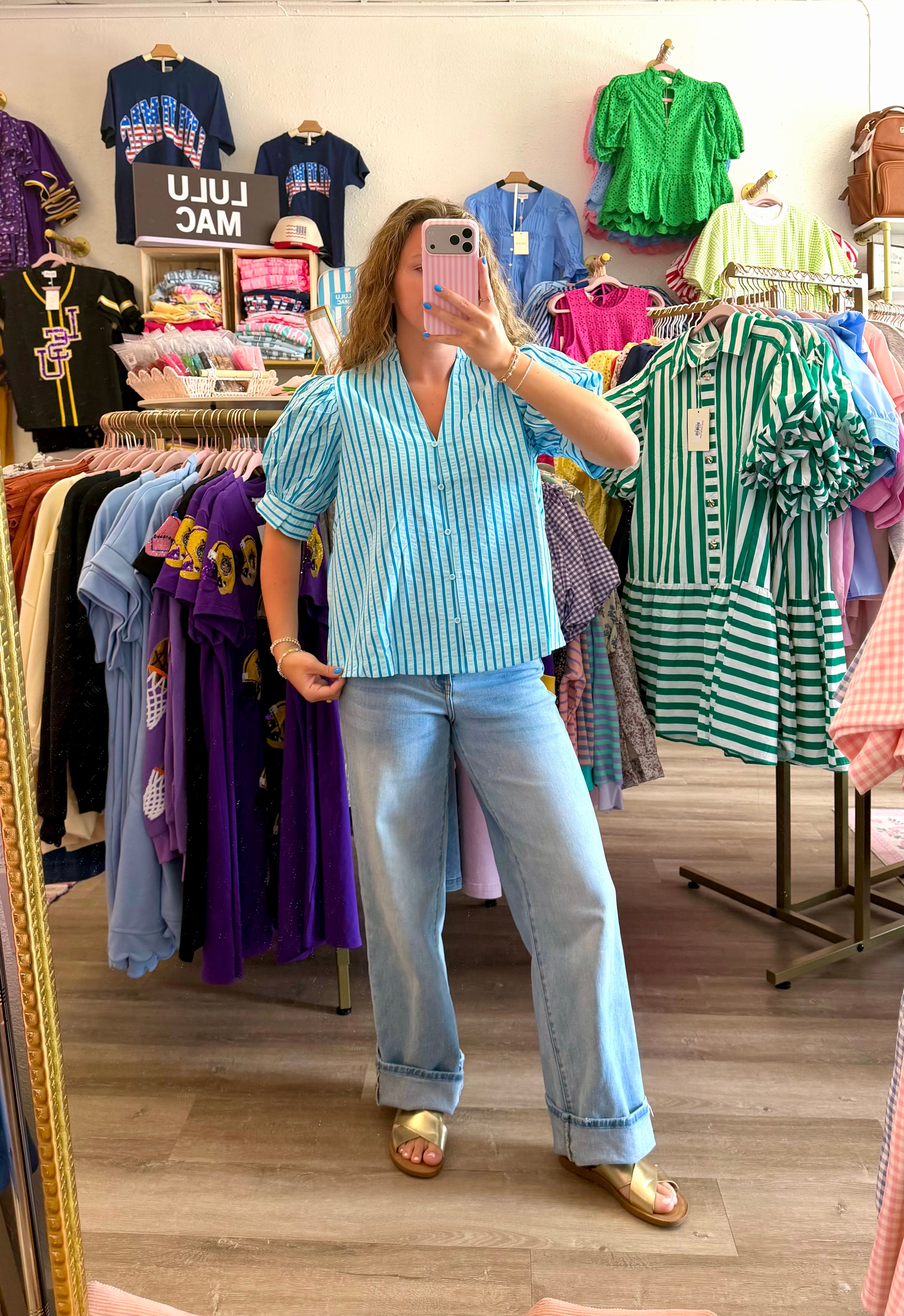 Puff Sleeve Top Blue