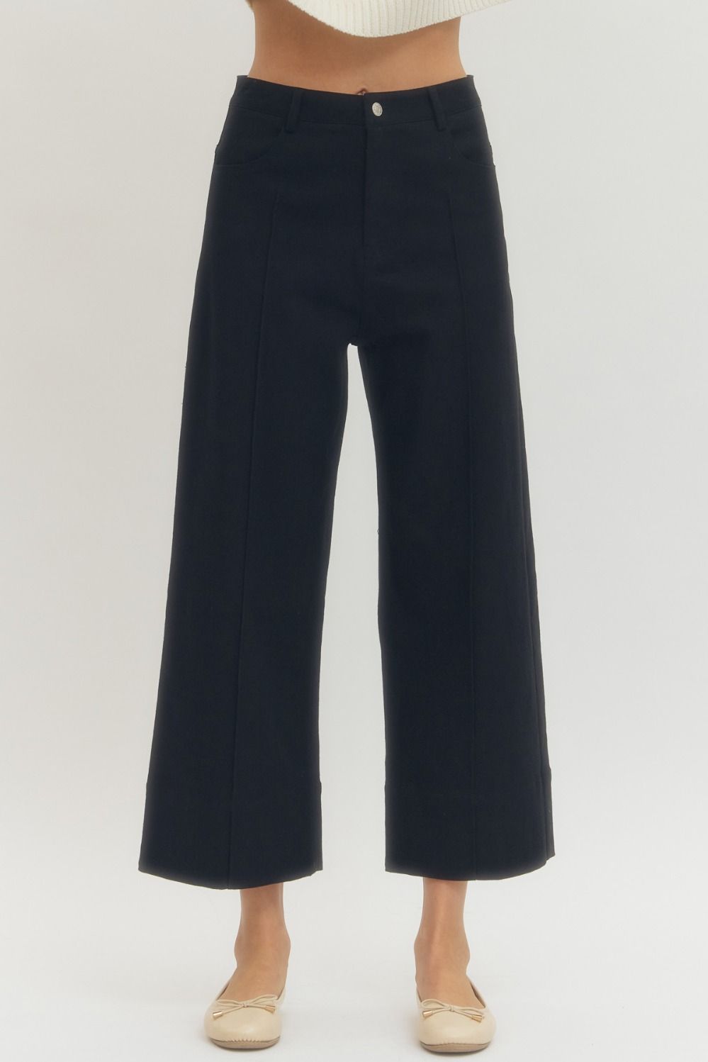 Black Denim Front Seam Bottoms