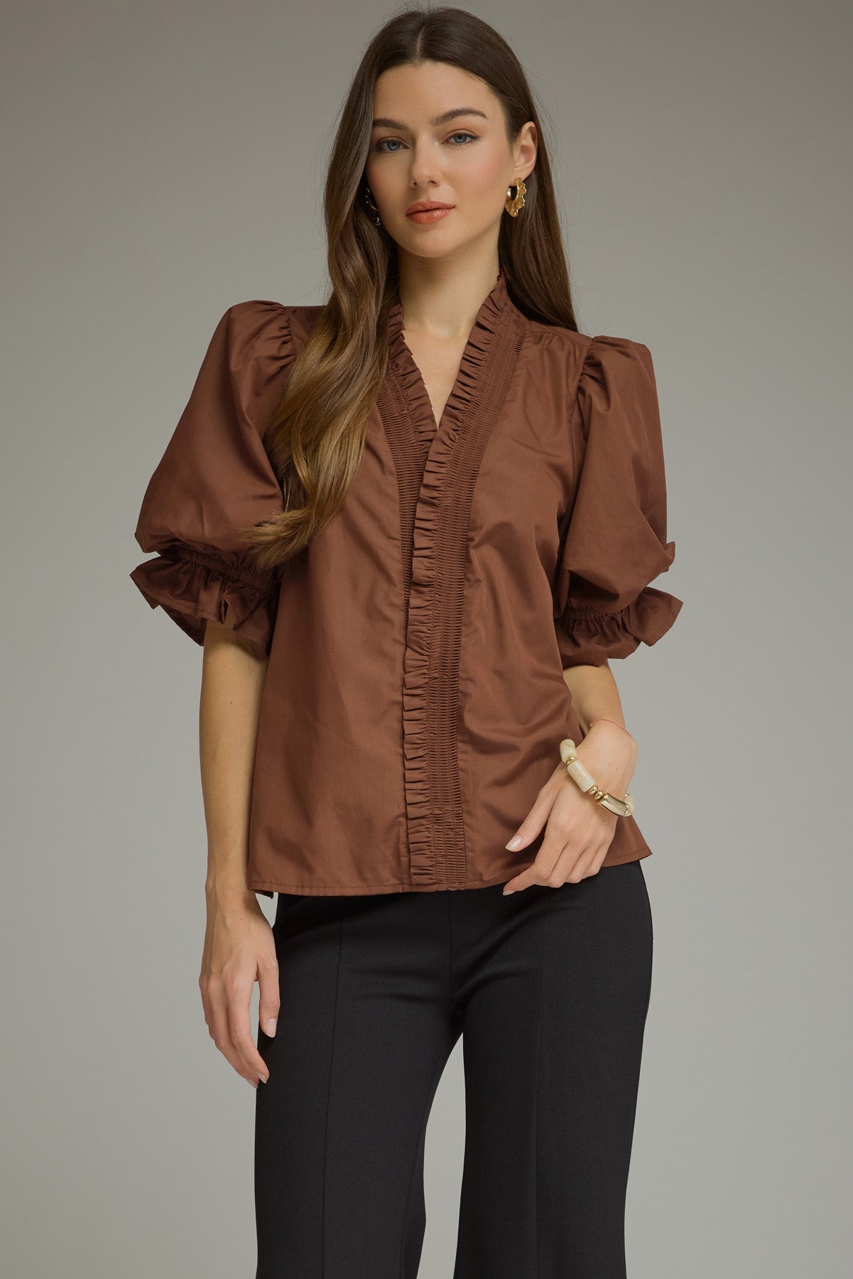 Puff Sleeve Top- Brown
