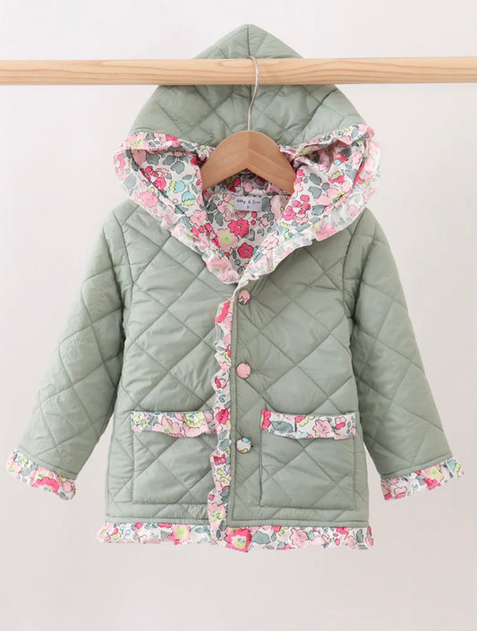 Sage Green Ruffle Quilted Jacket