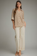 Taupe Eyelet Top