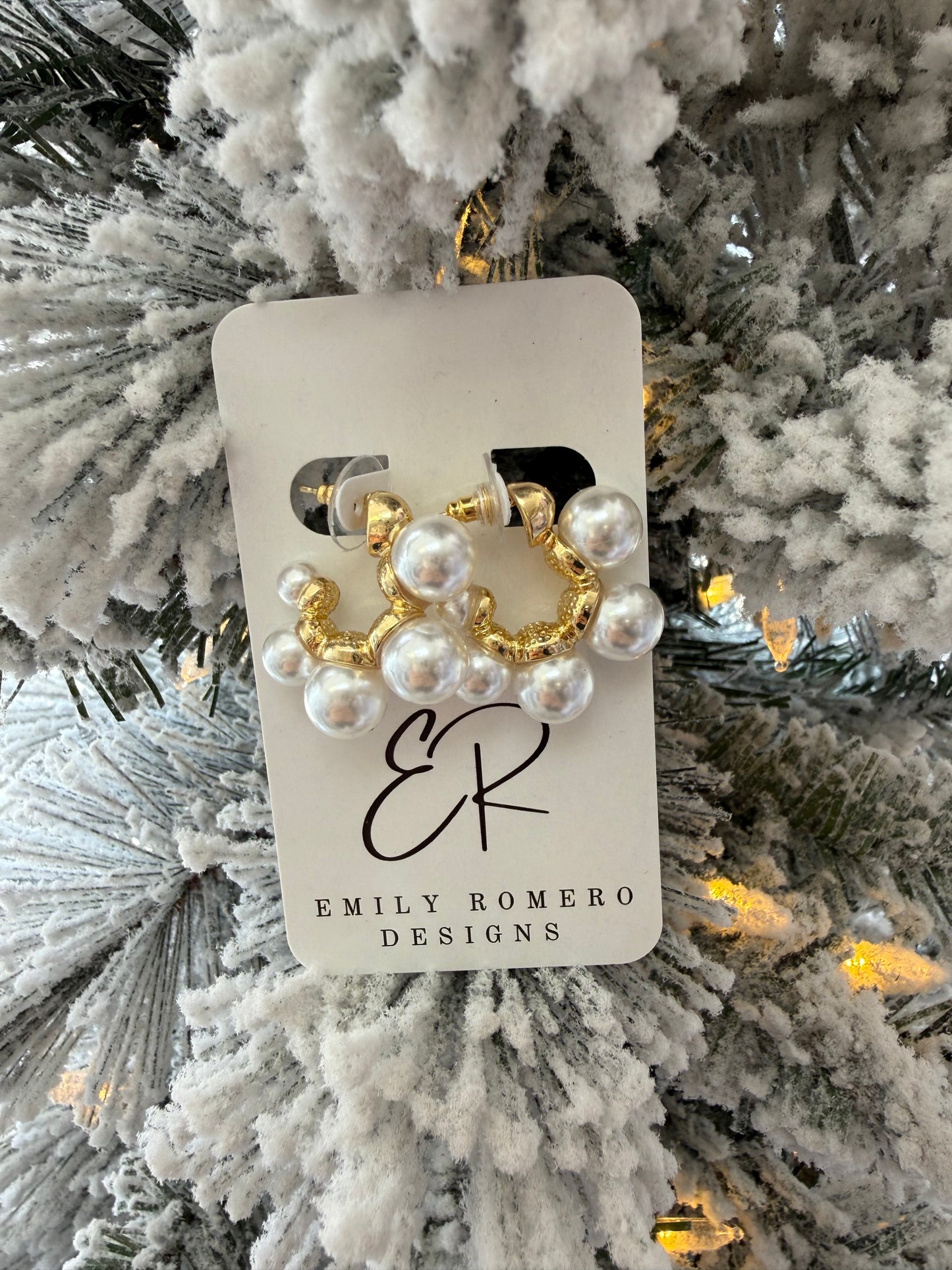 Gold Pearl Hoops Earrings