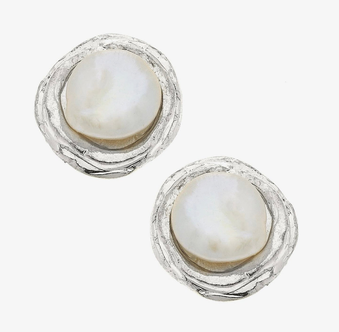 Silver with pearl pierced earrings