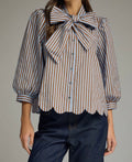 Bella Bow Scalloped Top Blue/Brown
