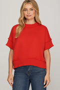 Short sleeve sweater top-Red