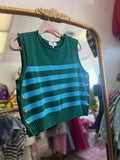 Green & Blue Sleeveless Sweater Top