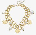 Gold Cross and Cotton Pearl Necklace
