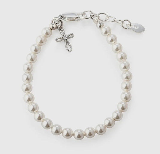Pearl with silver cross bracelet