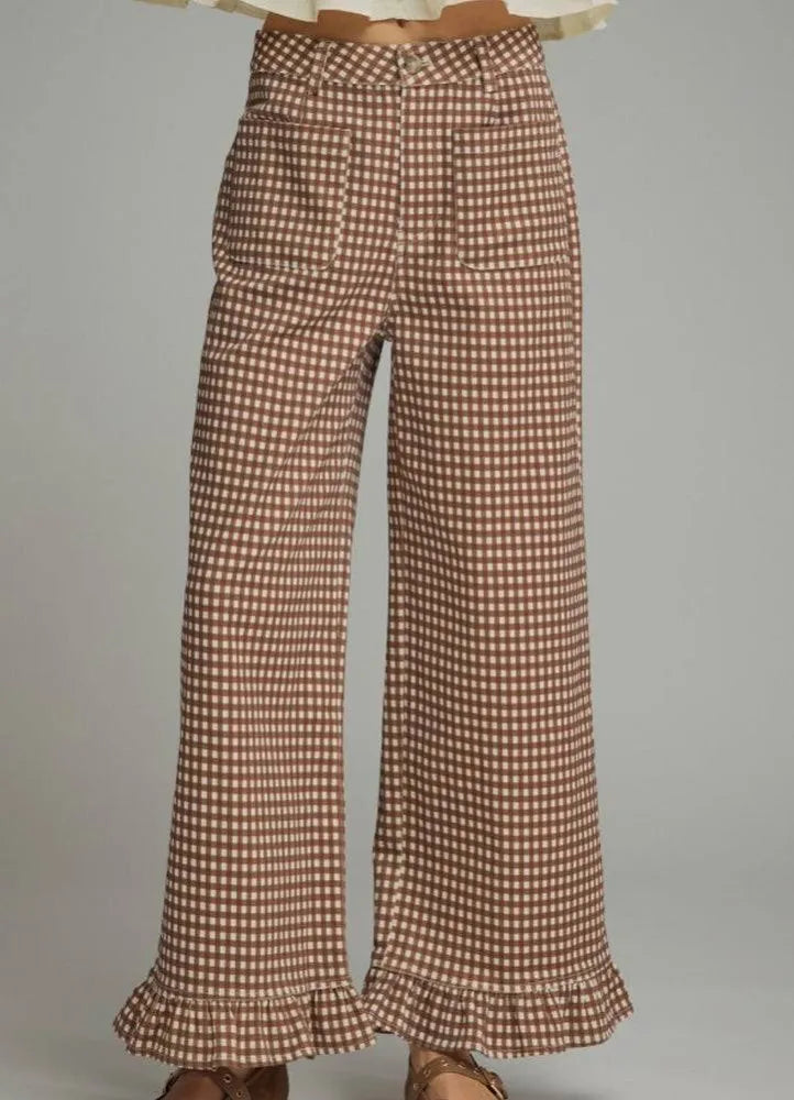 Brown Gingham Ruffle Bottoms